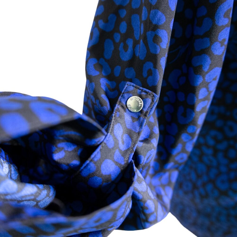 Michael Kors Black and Blue Leopard Print Zip Up Long Sleeve Snap Tab Sleeves - Picture 5 of 11